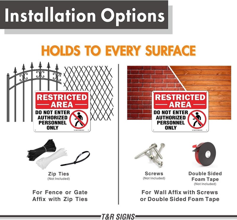 TR Restricted Area Do Not Enter Authorized Personnel Only Sign - 2 Pack - 10 x 7 Inches Rust Free .040 Aluminum - UV Protected, Waterproof, Weatherproof and Fade Resistant - 4 Pre-drilled Holes - Image 4
